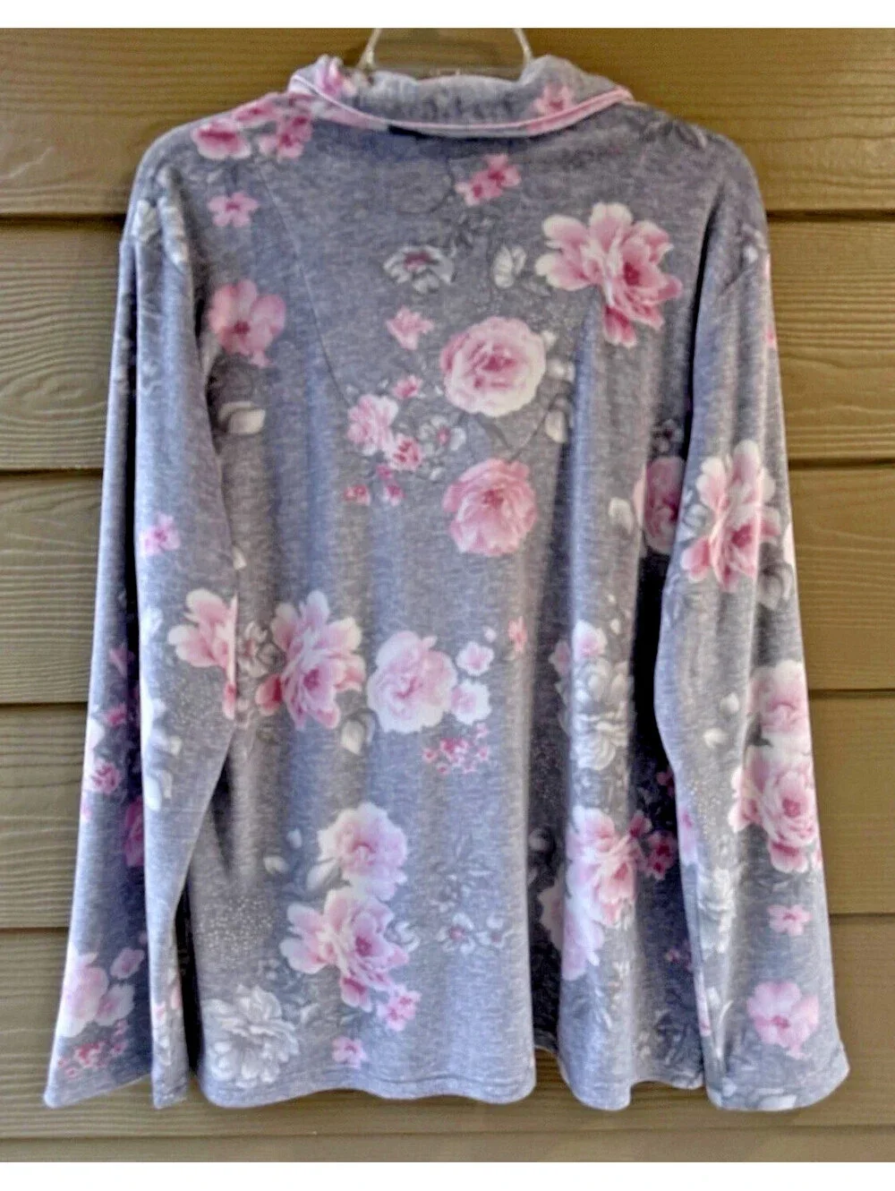 Laura Ashley Women's Gray Pink Floral Velvet Pajama Top & Pants Set 2pc